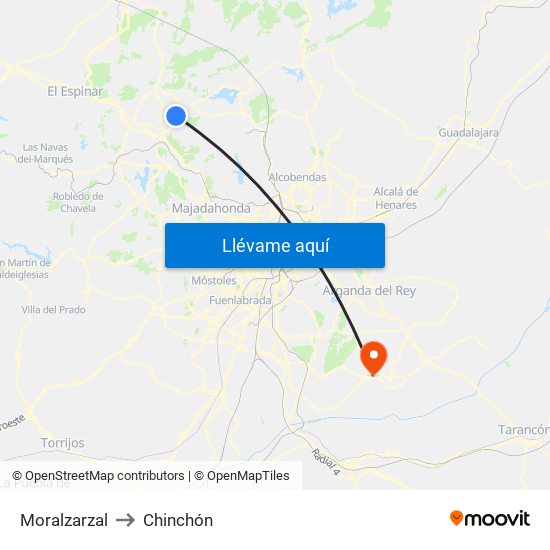 Moralzarzal to Chinchón map