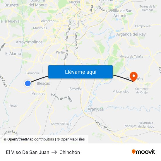 El Viso De San Juan to Chinchón map