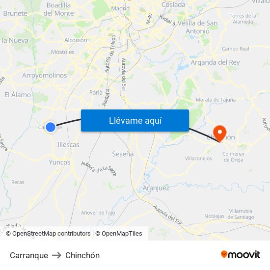 Carranque to Chinchón map