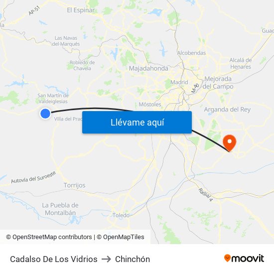 Cadalso De Los Vidrios to Chinchón map
