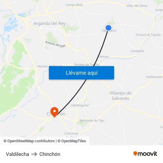 Valdilecha to Chinchón map
