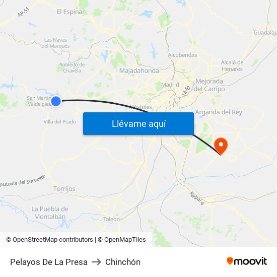 Pelayos De La Presa to Chinchón map