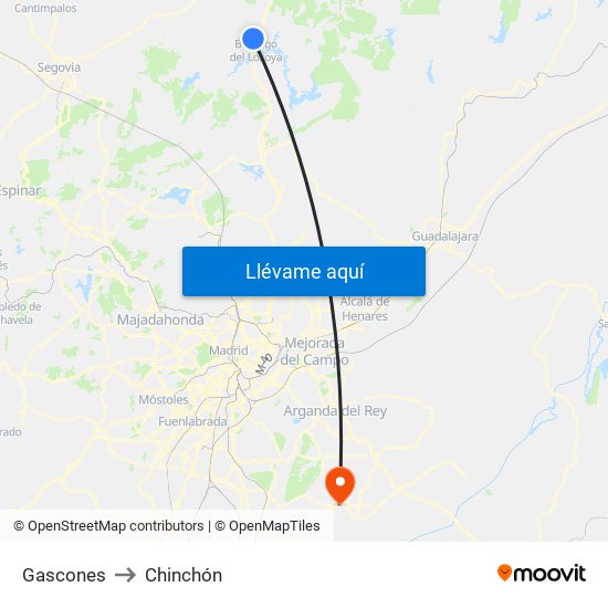 Gascones to Chinchón map