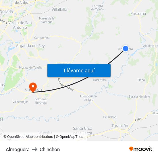 Almoguera to Chinchón map
