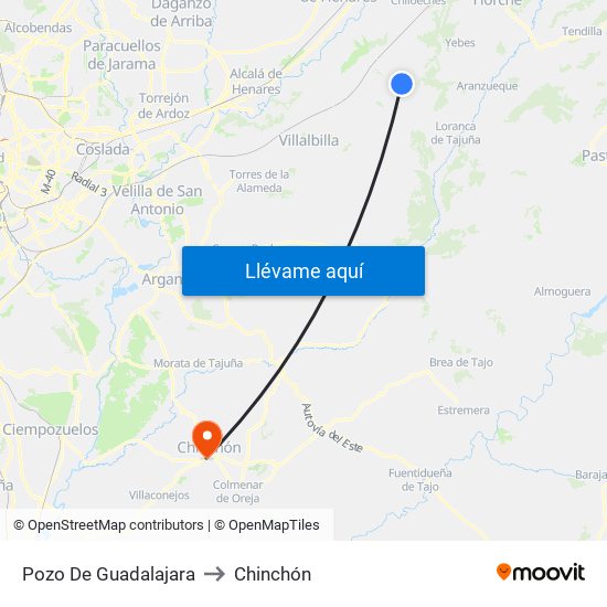 Pozo De Guadalajara to Chinchón map