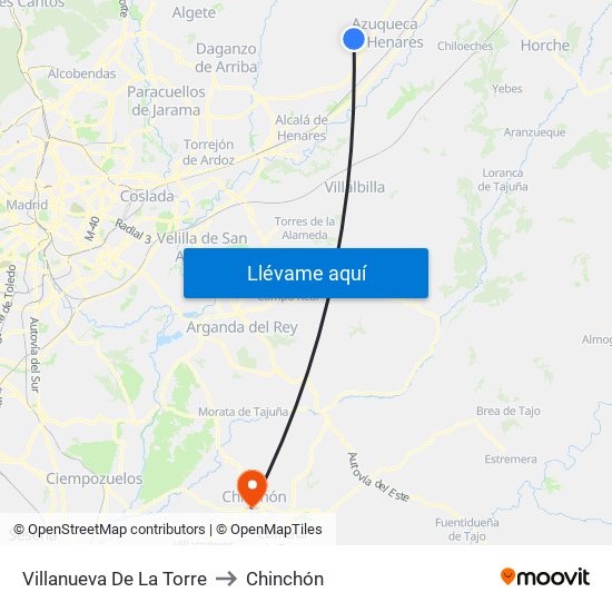 Villanueva De La Torre to Chinchón map