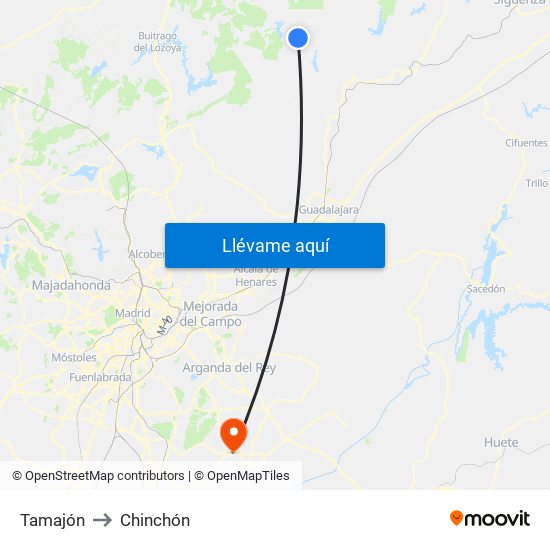 Tamajón to Chinchón map