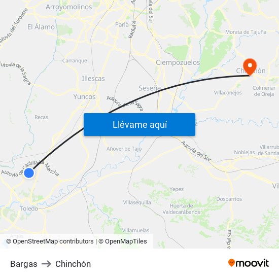 Bargas to Chinchón map