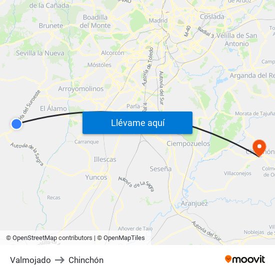 Valmojado to Chinchón map