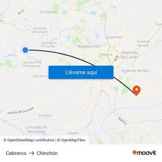 Cebreros to Chinchón map