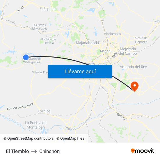 El Tiemblo to Chinchón map