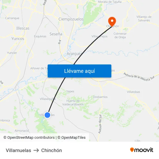 Villamuelas to Chinchón map
