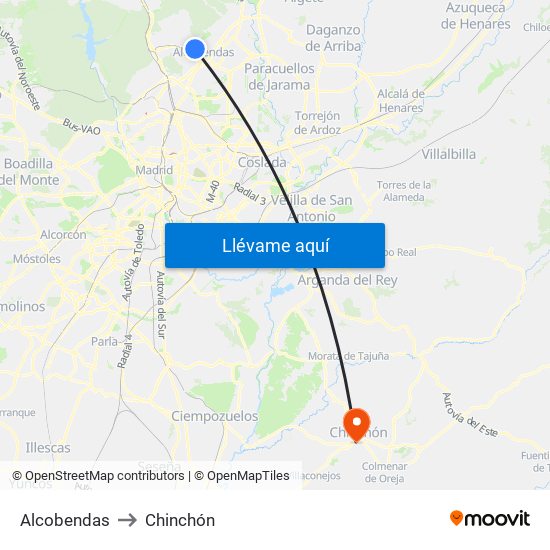 Alcobendas to Chinchón map