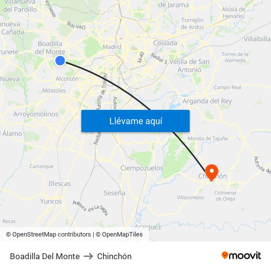 Boadilla Del Monte to Chinchón map