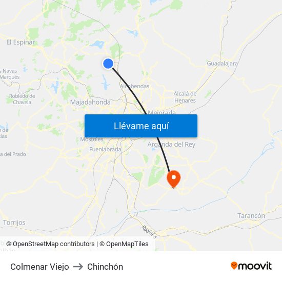 Colmenar Viejo to Chinchón map