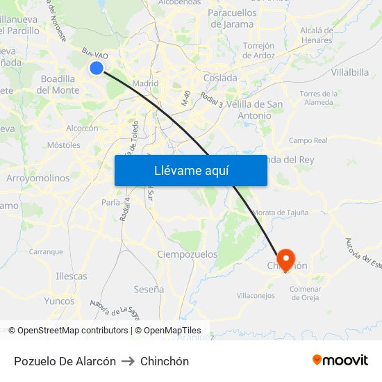 Pozuelo De Alarcón to Chinchón map