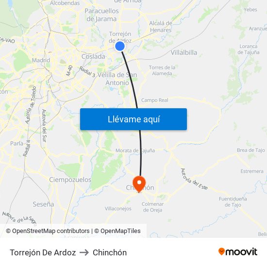 Torrejón De Ardoz to Chinchón map
