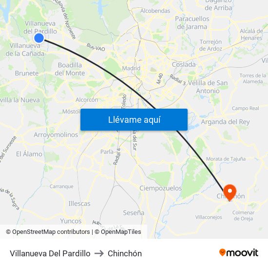 Villanueva Del Pardillo to Chinchón map