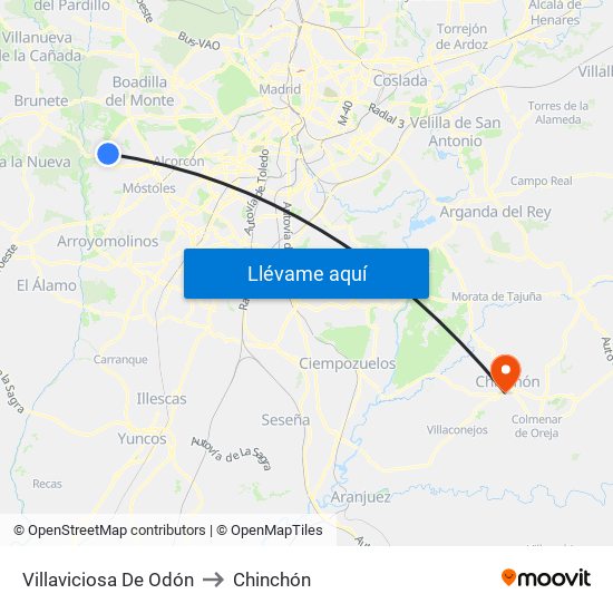 Villaviciosa De Odón to Chinchón map