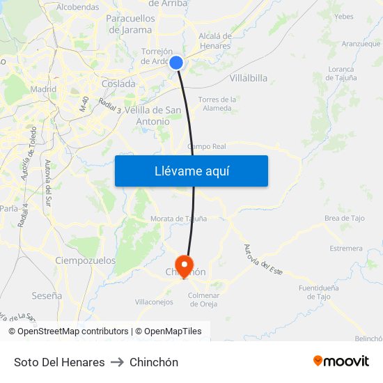 Soto Del Henares to Chinchón map