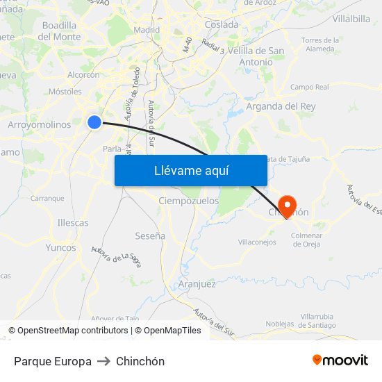 Parque Europa to Chinchón map