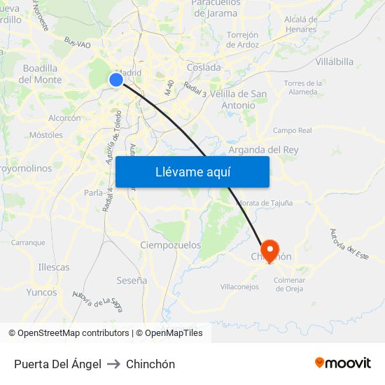 Puerta Del Ángel to Chinchón map