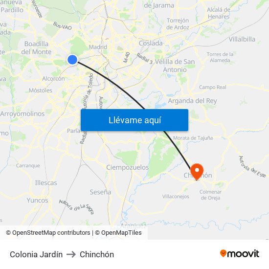 Colonia Jardín to Chinchón map