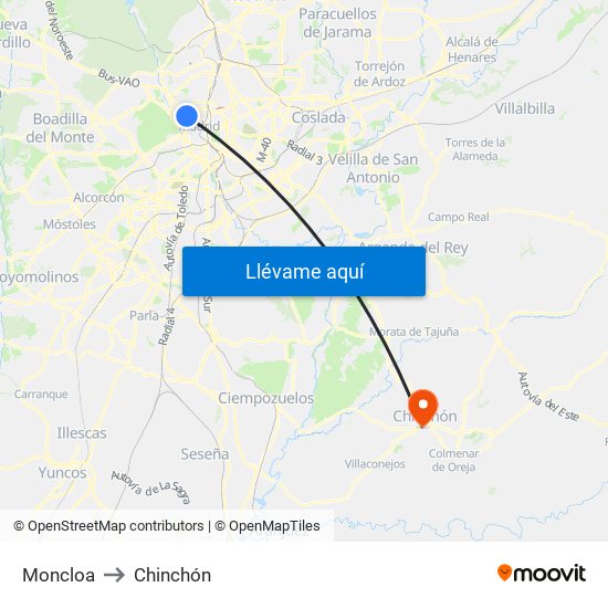 Moncloa to Chinchón map