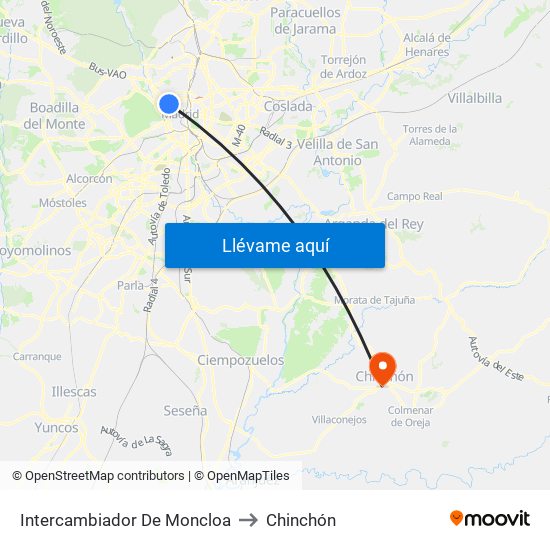 Intercambiador De Moncloa to Chinchón map