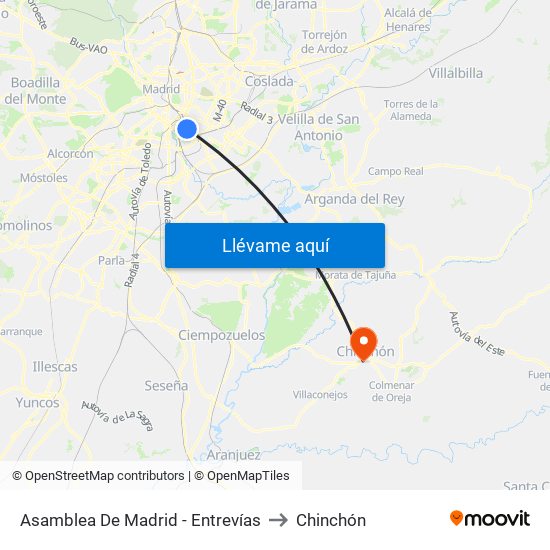 Asamblea De Madrid - Entrevías to Chinchón map