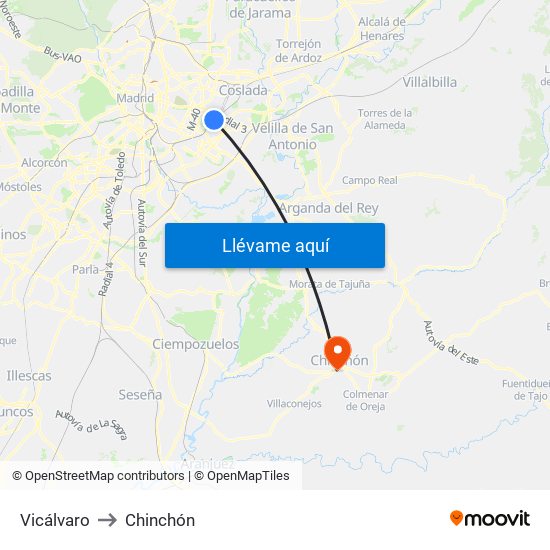 Vicálvaro to Chinchón map