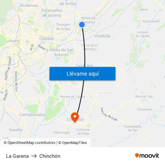 La Garena to Chinchón map