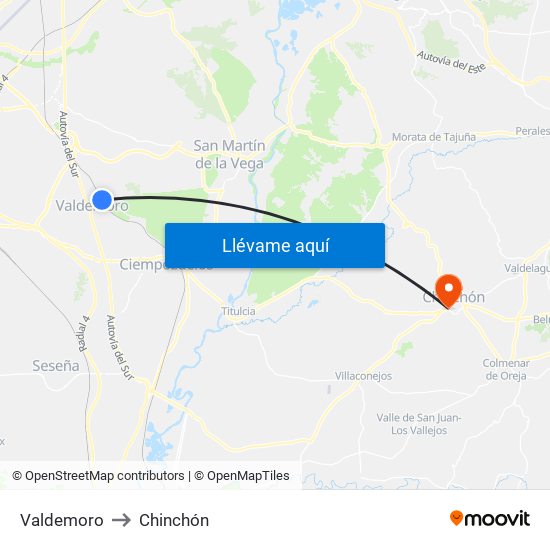 Valdemoro to Chinchón map