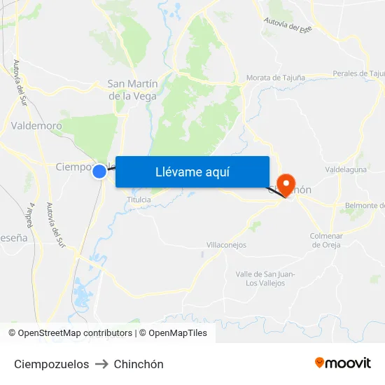 Ciempozuelos to Chinchón map