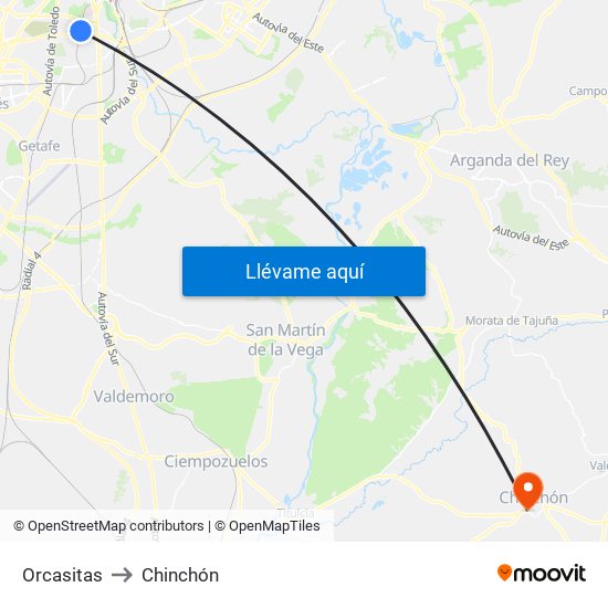 Orcasitas to Chinchón map