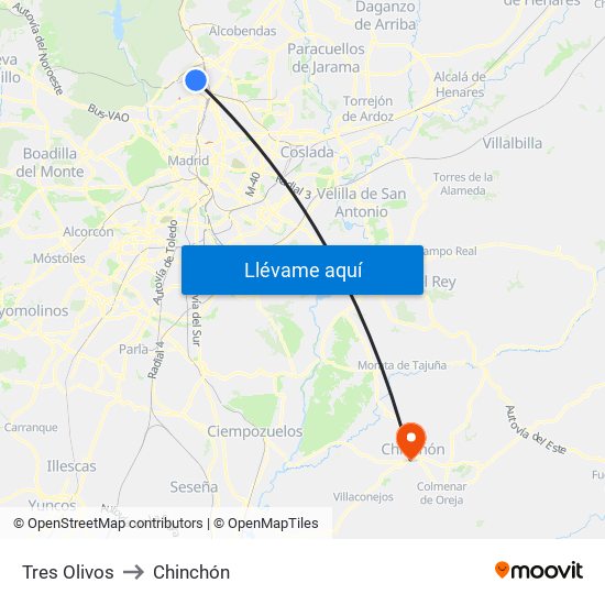 Tres Olivos to Chinchón map