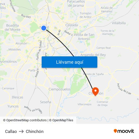 Callao to Chinchón map