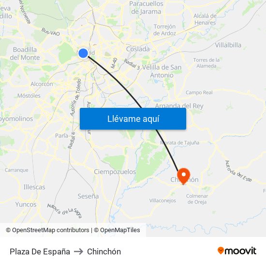 Plaza De España to Chinchón map
