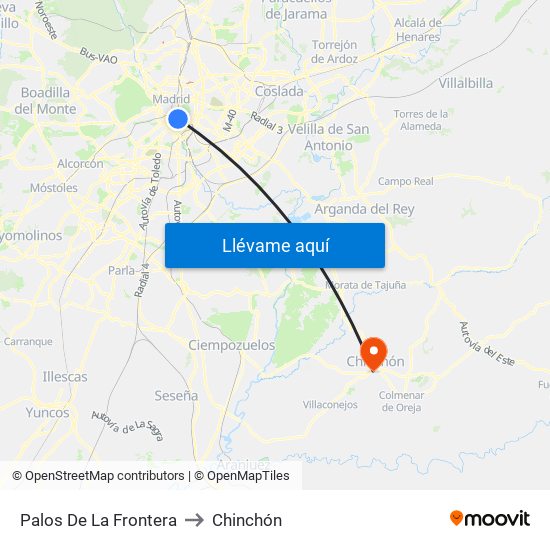 Palos De La Frontera to Chinchón map