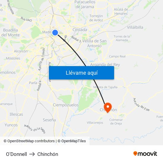 O'Donnell to Chinchón map