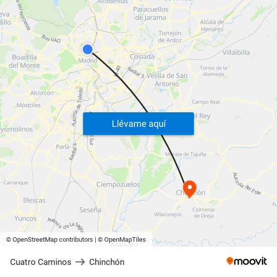 Cuatro Caminos to Chinchón map