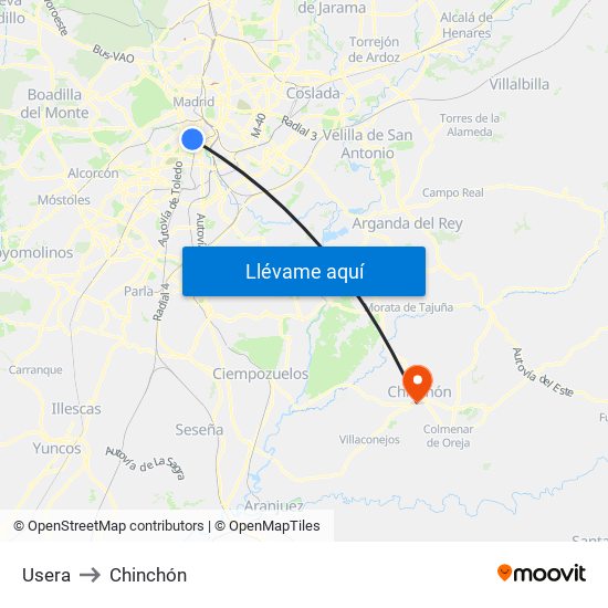 Usera to Chinchón map