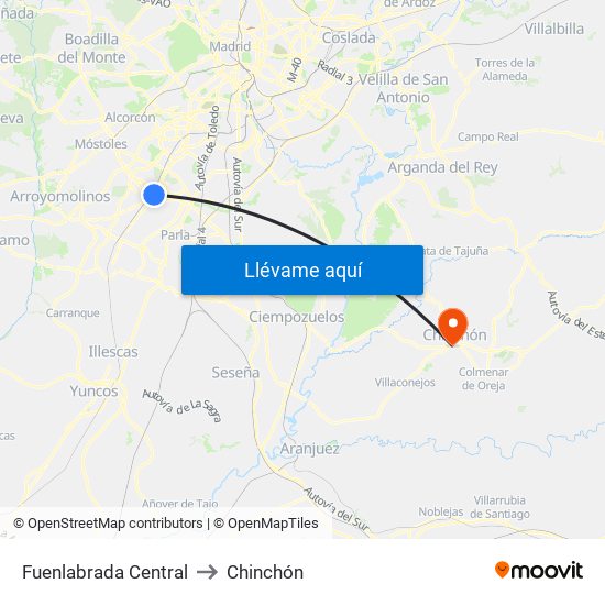 Fuenlabrada Central to Chinchón map