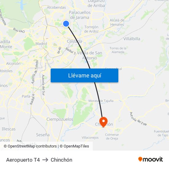 Aeropuerto T4 to Chinchón map