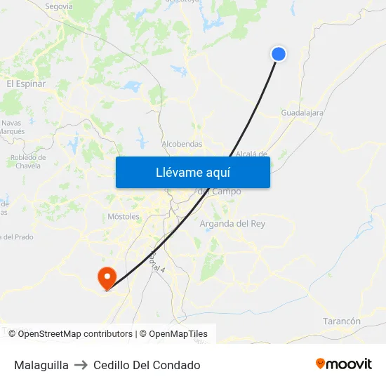 Malaguilla to Cedillo Del Condado map