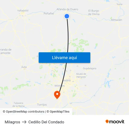 Milagros to Cedillo Del Condado map