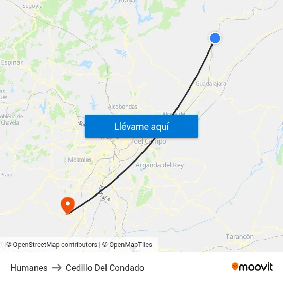Humanes to Cedillo Del Condado map