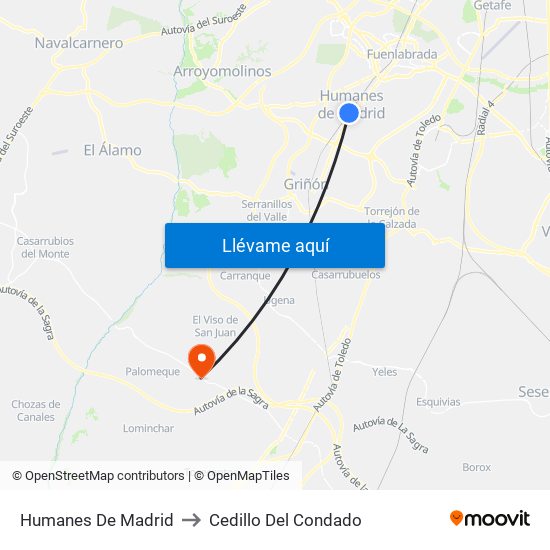 Humanes De Madrid to Cedillo Del Condado map