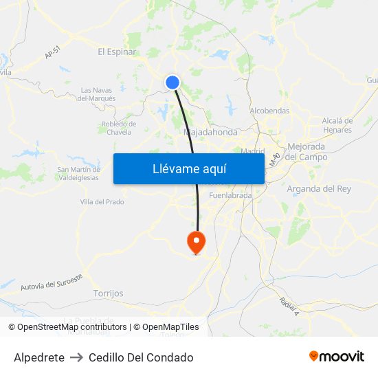 Alpedrete to Cedillo Del Condado map