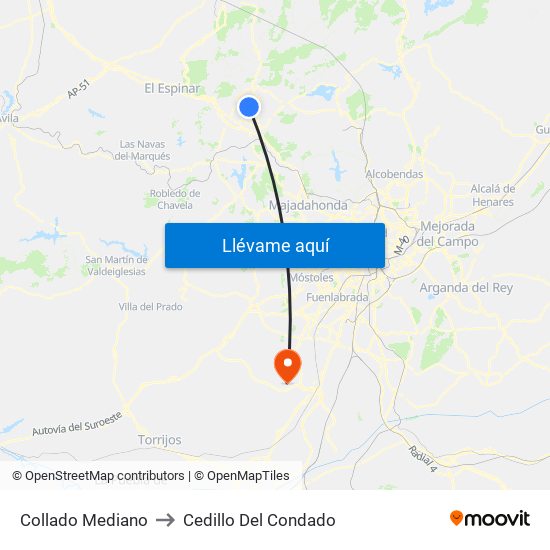 Collado Mediano to Cedillo Del Condado map